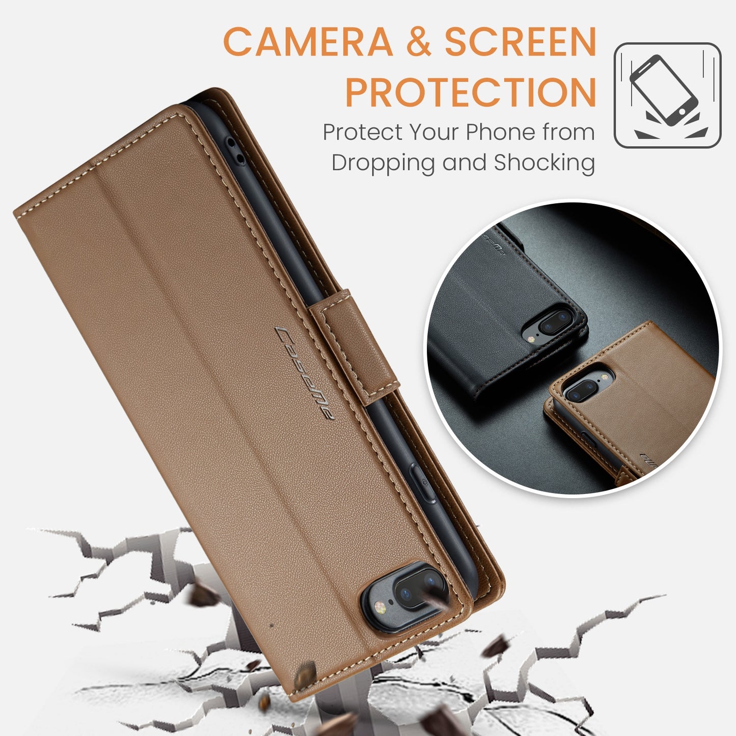 iPhone 7 Plus Leather Wallet Case - RFID Blocking, Stand Function, Card Slots