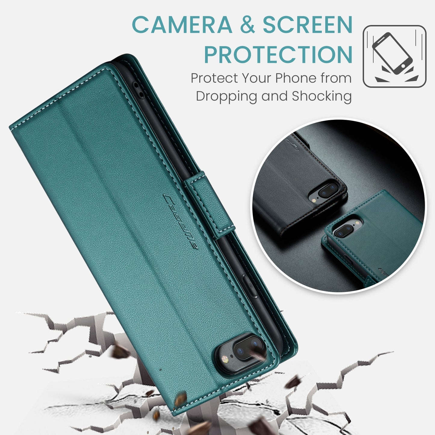 iPhone 8 Plus Leather Wallet Case - RFID Blocking, Stand Function, Card Slots