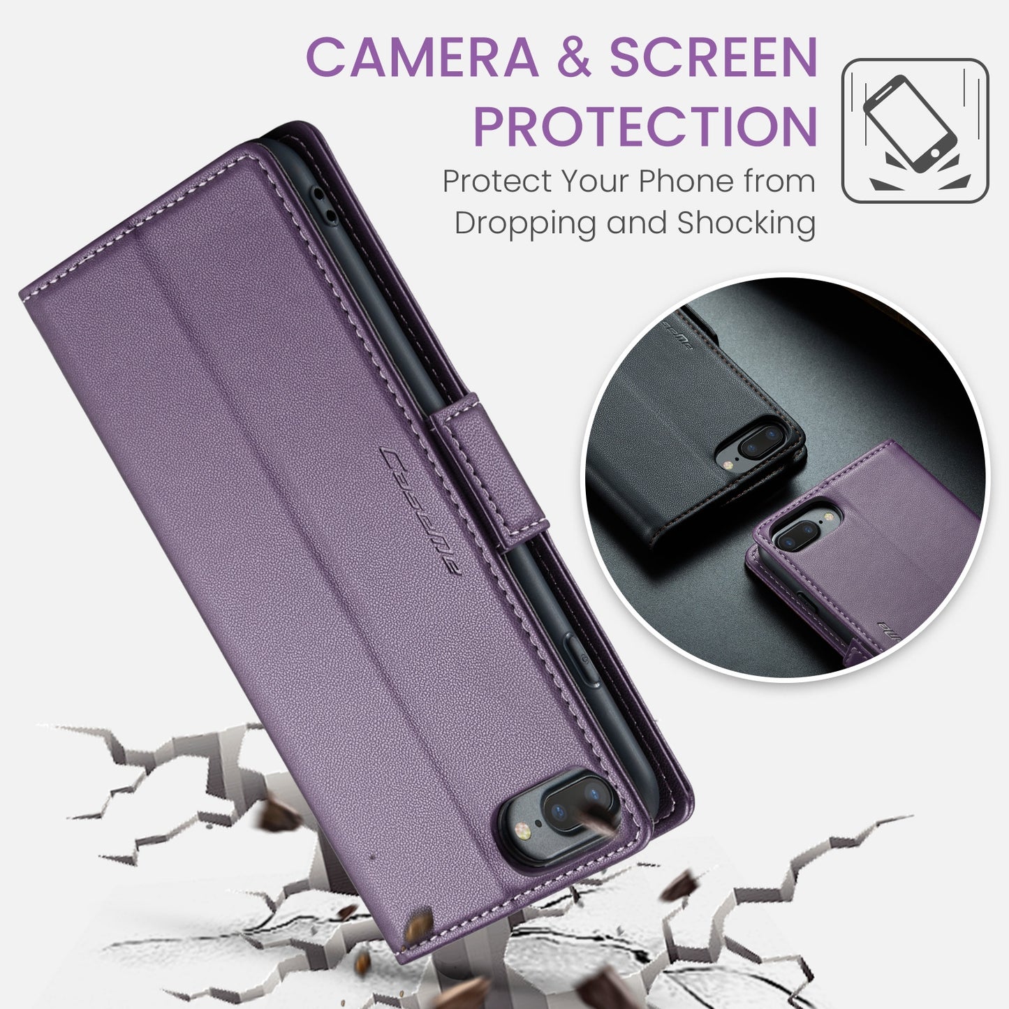 iPhone 7 Plus Leather Wallet Case - RFID Blocking, Stand Function, Card Slots
