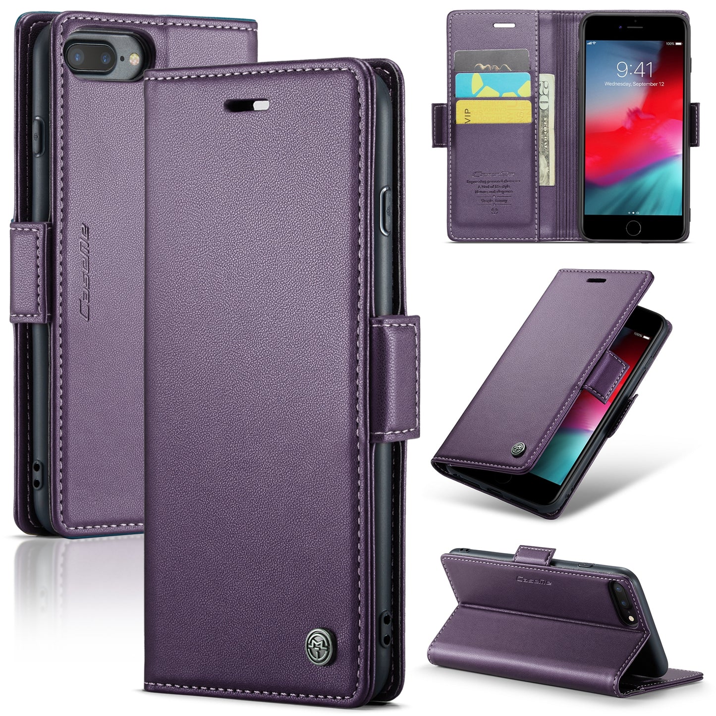 iPhone 8 Plus Leather Wallet Case - RFID Blocking, Stand Function, Card Slots