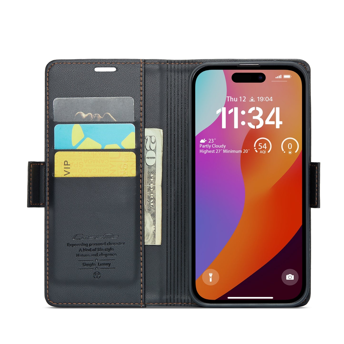 iPhone 15 Pro Max Leather Wallet Case - RFID Blocking, Stand Function, Card Slots