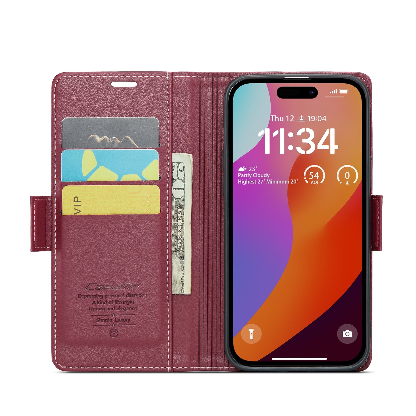 iPhone 15 Pro Max Leather Wallet Case - RFID Blocking, Stand Function, Card Slots