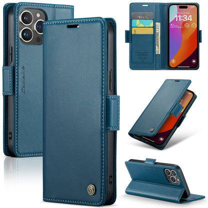 iPhone 15 Pro Max Leather Wallet Case - RFID Blocking, Stand Function, Card Slots