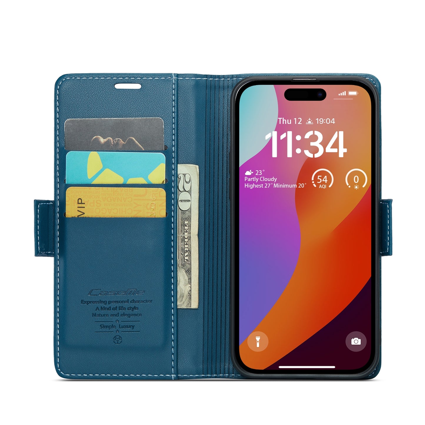 iPhone 15 Pro Max Leather Wallet Case - RFID Blocking, Stand Function, Card Slots