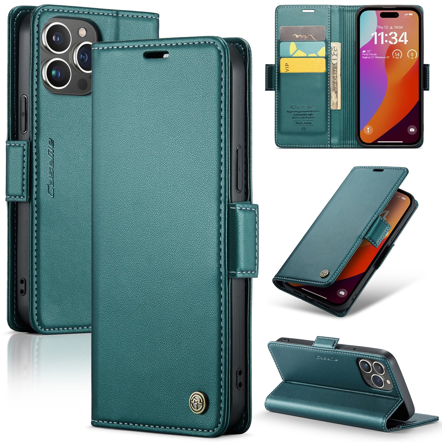 iPhone 15 Pro Max Leather Wallet Case - RFID Blocking, Stand Function, Card Slots