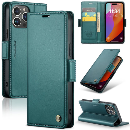 iPhone 15 Pro Max Leather Wallet Case - RFID Blocking, Stand Function, Card Slots
