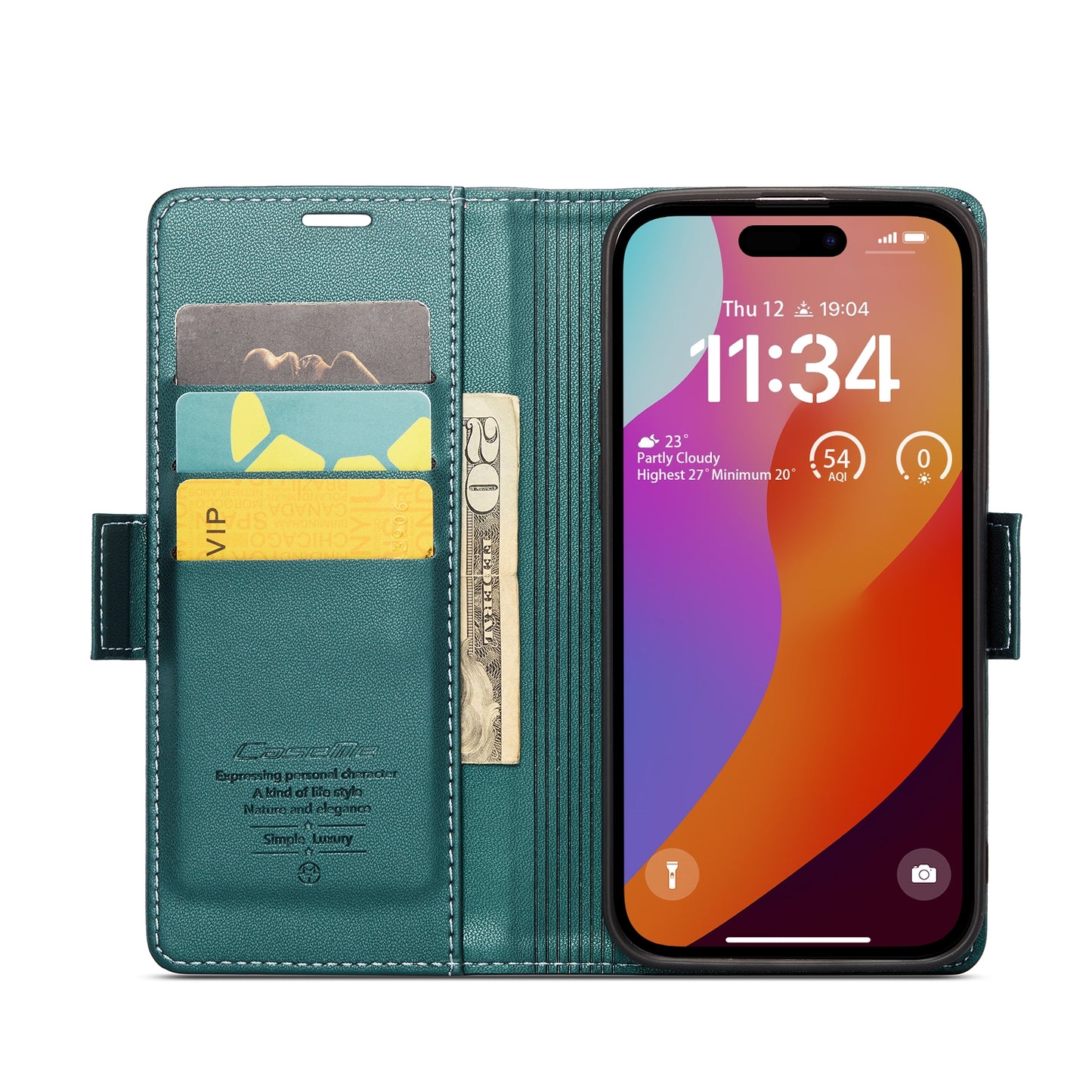 iPhone 15 Pro Max Leather Wallet Case - RFID Blocking, Stand Function, Card Slots