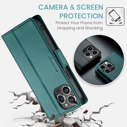 iPhone 15 Pro Max Leather Wallet Case - RFID Blocking, Stand Function, Card Slots
