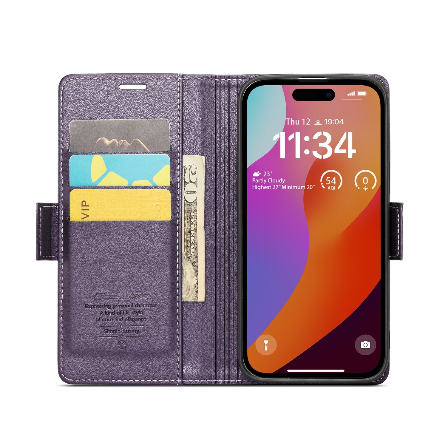 iPhone 15 Pro Max Leather Wallet Case - RFID Blocking, Stand Function, Card Slots