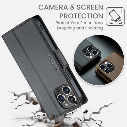 iPhone 15 Pro Leather Wallet Case - RFID Blocking, Stand Function, Card Slots