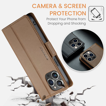 iPhone 15 Pro Leather Wallet Case - RFID Blocking, Stand Function, Card Slots
