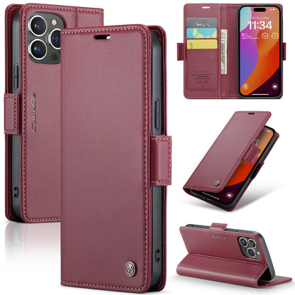 iPhone 15 Pro Leather Wallet Case - RFID Blocking, Stand Function, Card Slots
