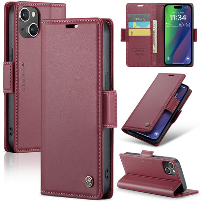 iPhone 15 Plus Leather Wallet Case - RFID Blocking, Stand Function, Card Slots