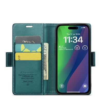 iPhone 15 Plus Leather Wallet Case - RFID Blocking, Stand Function, Card Slots