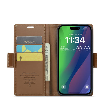 iPhone 15 Leather Wallet Case - RFID Blocking, Stand Function, Card Slots