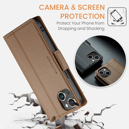 iPhone 15 Leather Wallet Case - RFID Blocking, Stand Function, Card Slots
