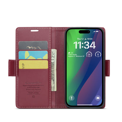 iPhone 15 Leather Wallet Case - RFID Blocking, Stand Function, Card Slots