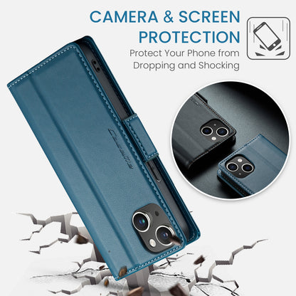 iPhone 15 Leather Wallet Case - RFID Blocking, Stand Function, Card Slots