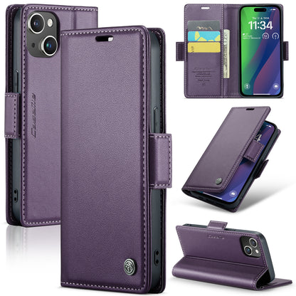 iPhone 15 Leather Wallet Case - RFID Blocking, Stand Function, Card Slots