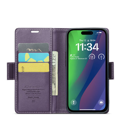 iPhone 15 Leather Wallet Case - RFID Blocking, Stand Function, Card Slots