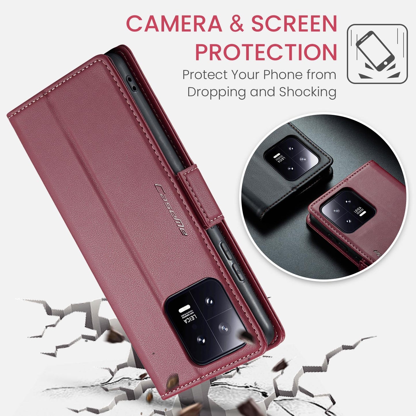 Xiaomi 13 Leather Wallet Case - RFID Blocking, Stand Function, Card Slots