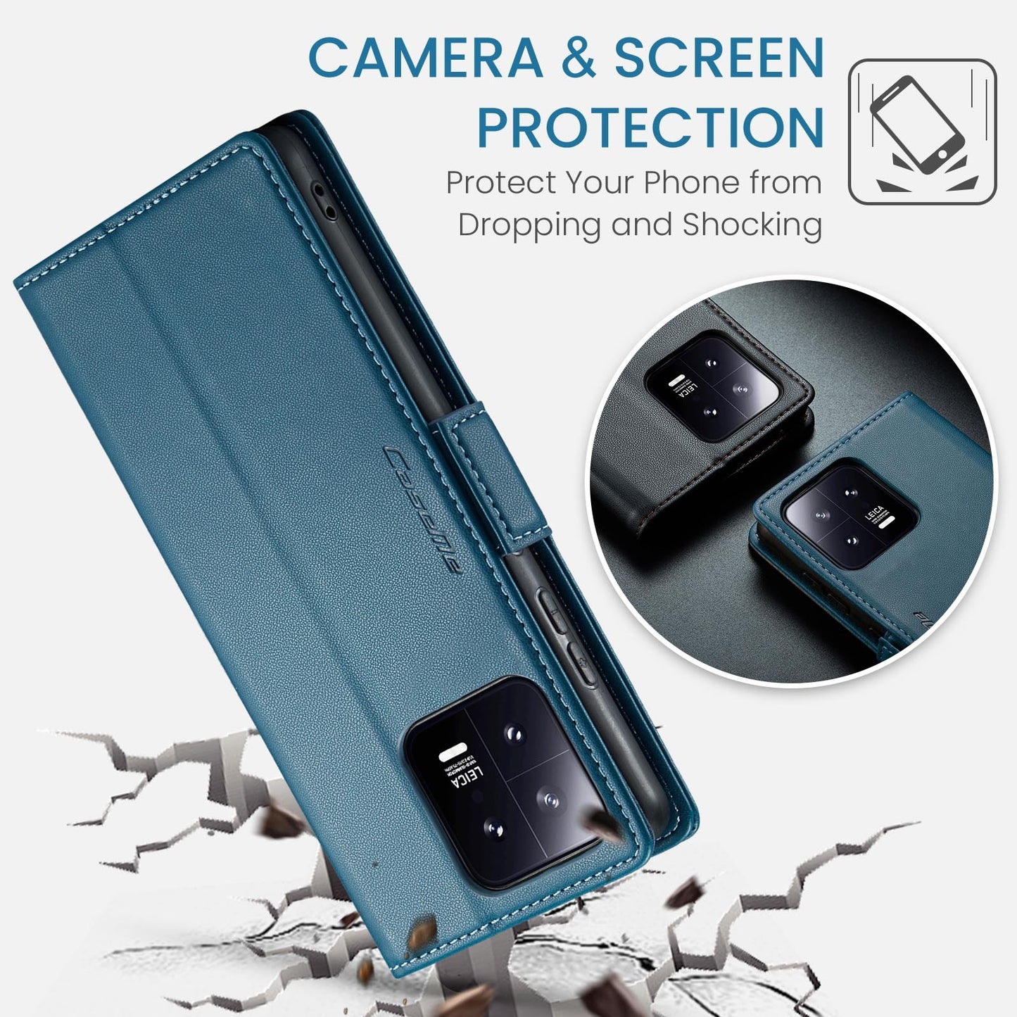 Xiaomi 13 Leather Wallet Case - RFID Blocking, Stand Function, Card Slots