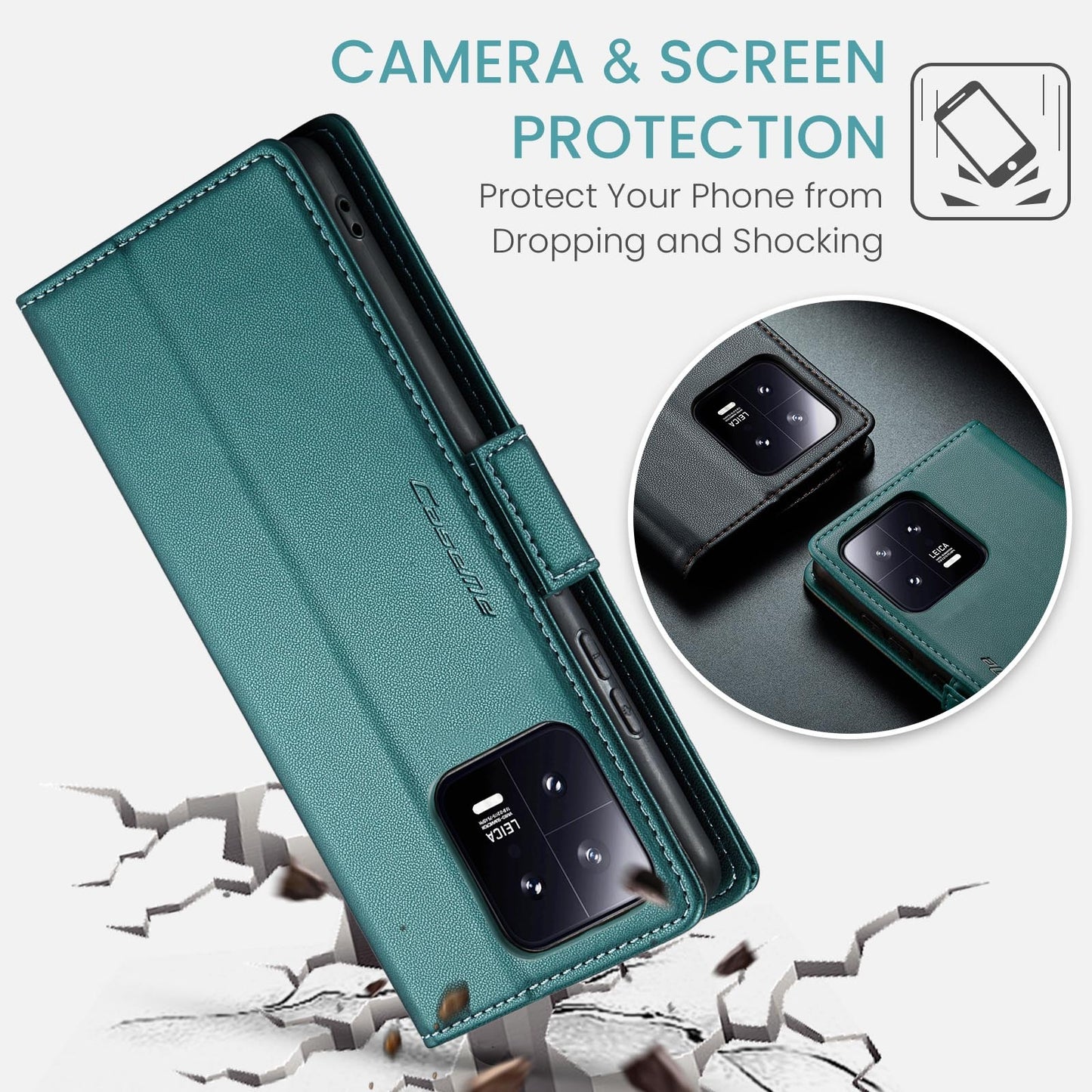 Xiaomi 13 Leather Wallet Case - RFID Blocking, Stand Function, Card Slots