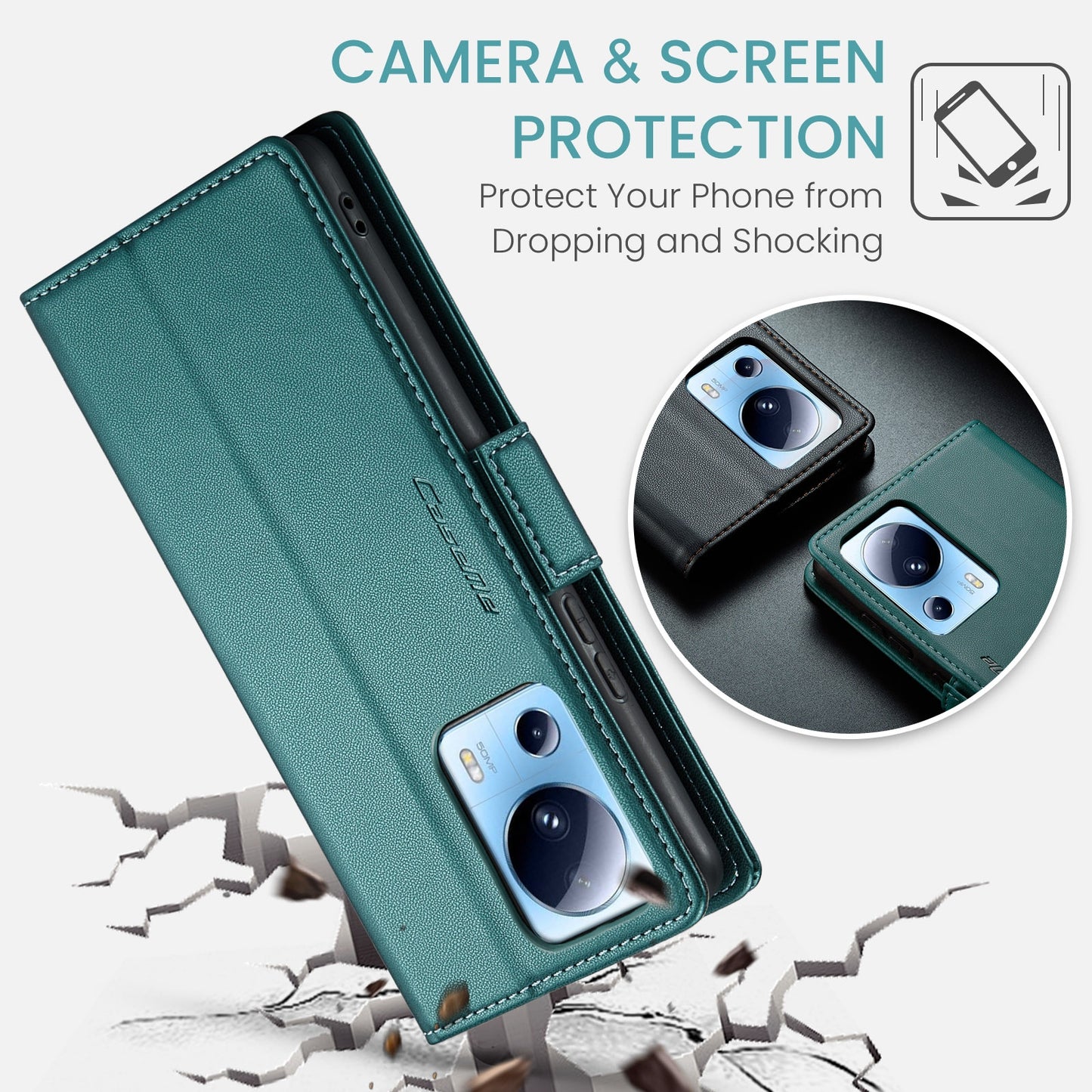 Xiaomi 13 Lite Leather Wallet Case - RFID Blocking, Stand Function, Card Slots