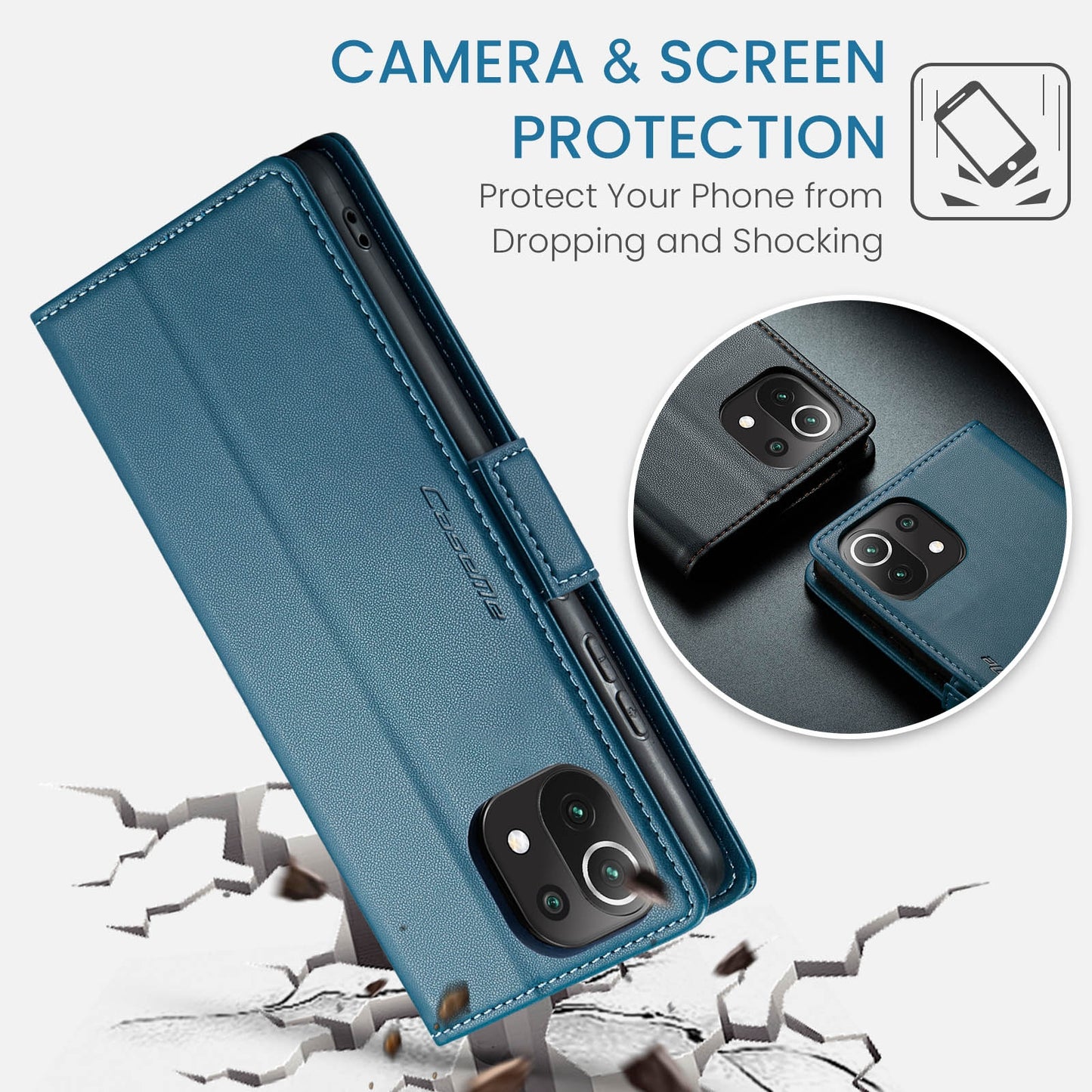 Xiaomi Mi 11 Lite Leather Wallet Case - RFID Blocking, Stand Function, Card Slots