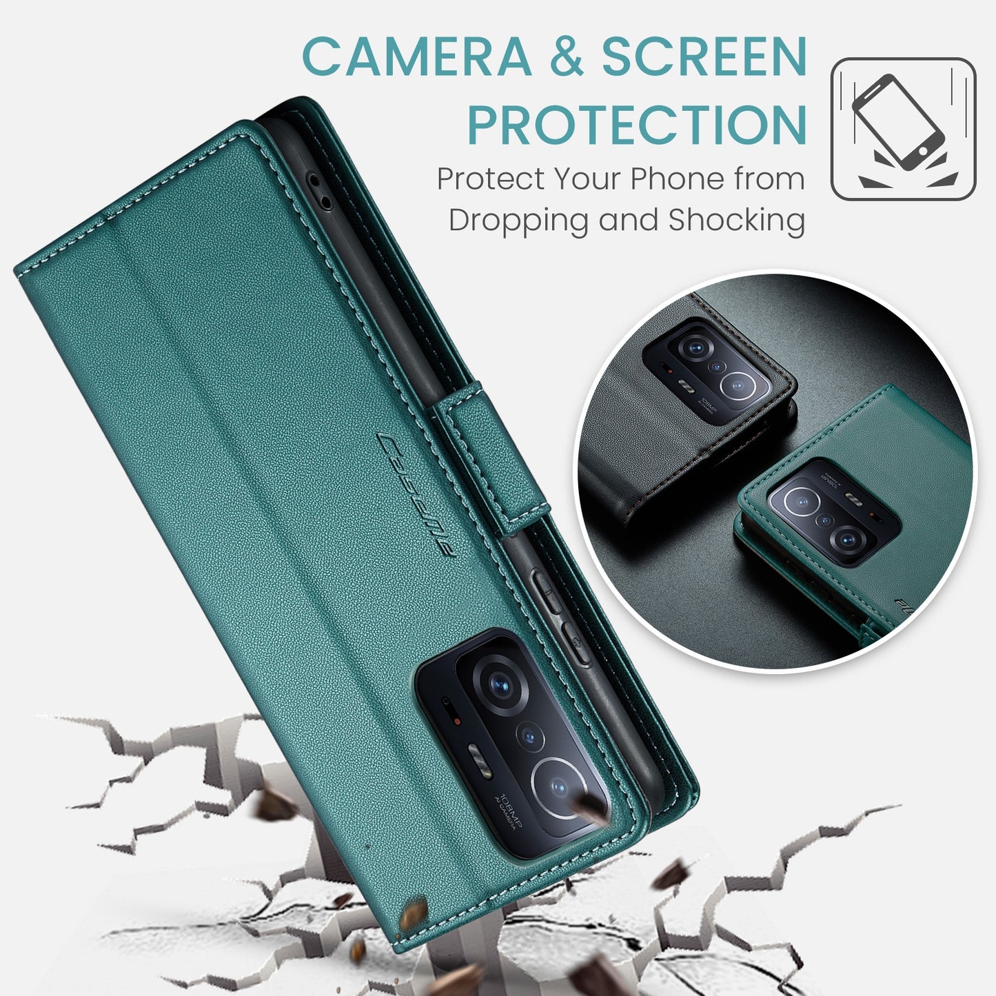 Xiaomi 11T/11T Pro Leather Wallet Case - RFID Blocking, Stand Function, Card Slots