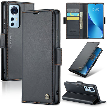 Xiaomi 12/12X/12S Leather Wallet Case - RFID Blocking, Stand Function, Card Slots