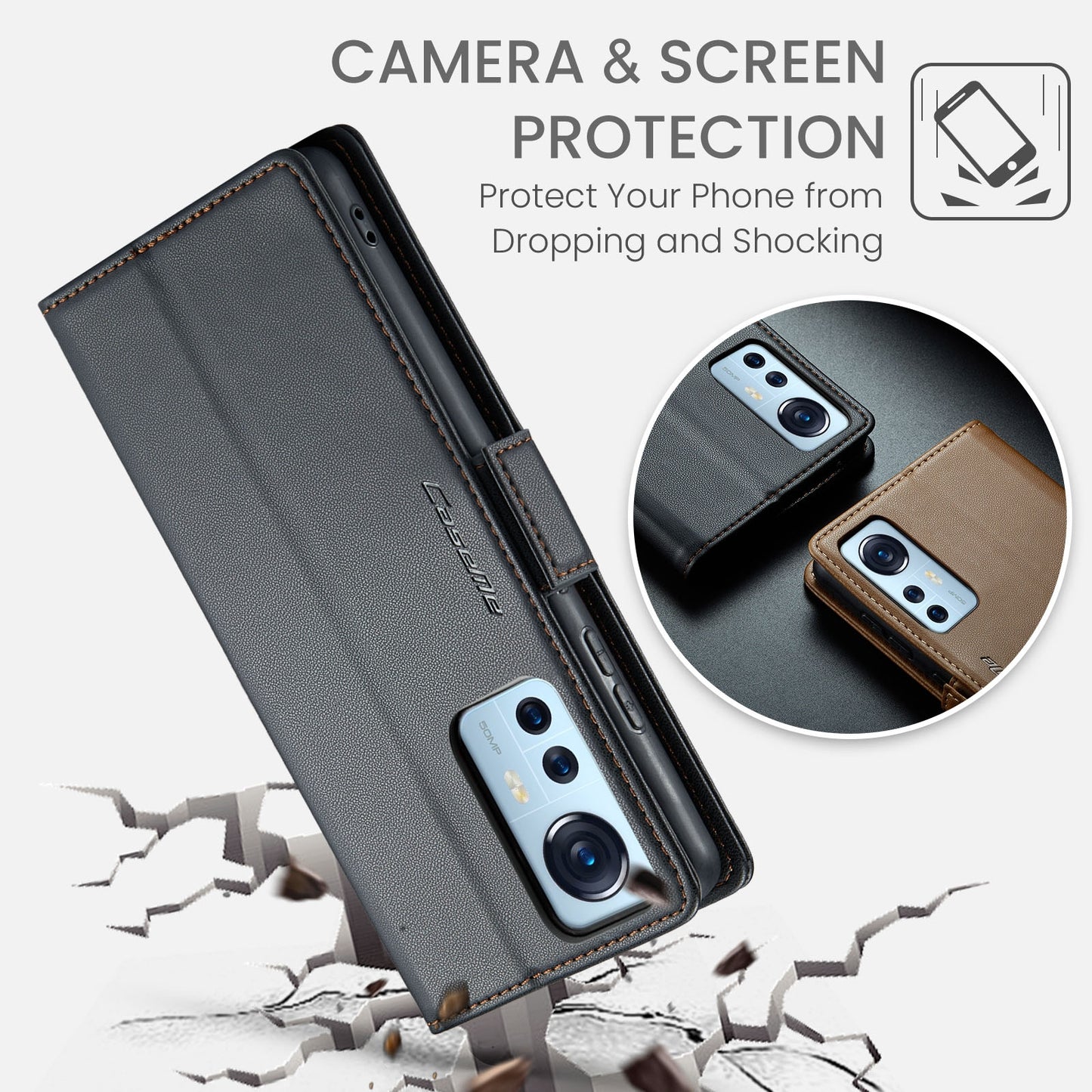 Xiaomi 12/12X/12S Leather Wallet Case - RFID Blocking, Stand Function, Card Slots