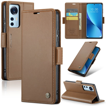 Xiaomi 12/12X/12S Leather Wallet Case - RFID Blocking, Stand Function, Card Slots