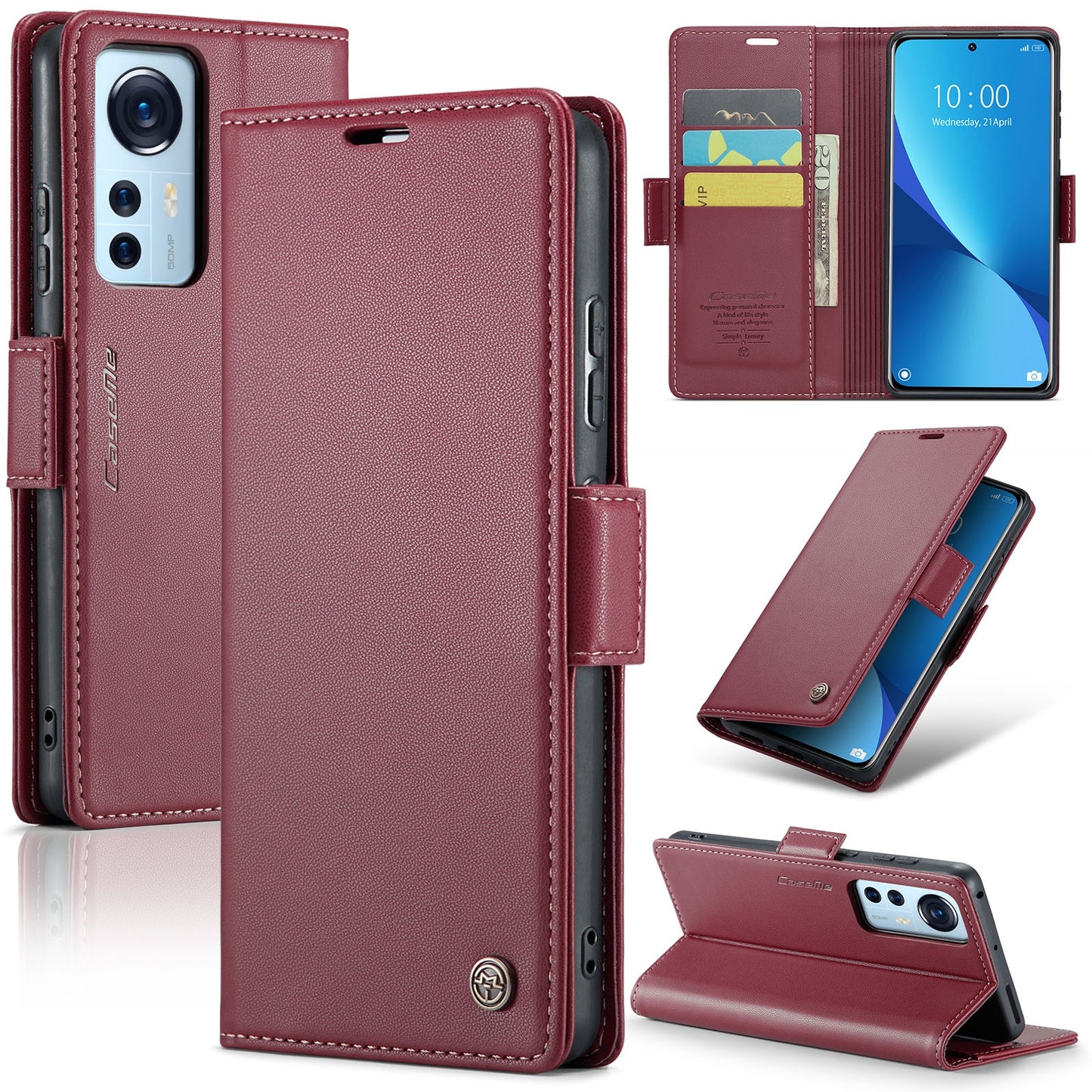 Xiaomi 12/12X/12S Leather Wallet Case - RFID Blocking, Stand Function, Card Slots