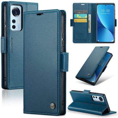 Xiaomi 12/12X/12S Leather Wallet Case - RFID Blocking, Stand Function, Card Slots