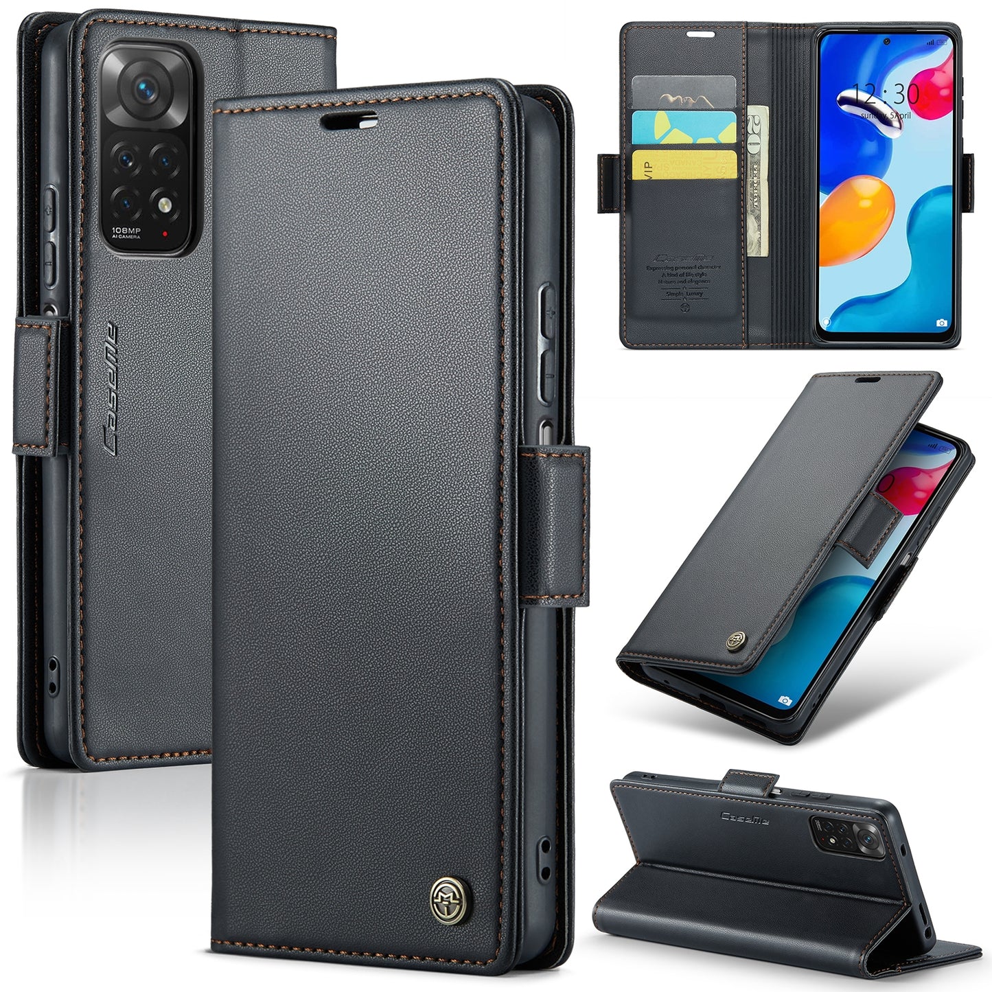 Xiaomi Redmi Note 11 4G Leather Wallet Case - RFID Blocking, Stand Function, Card Slots