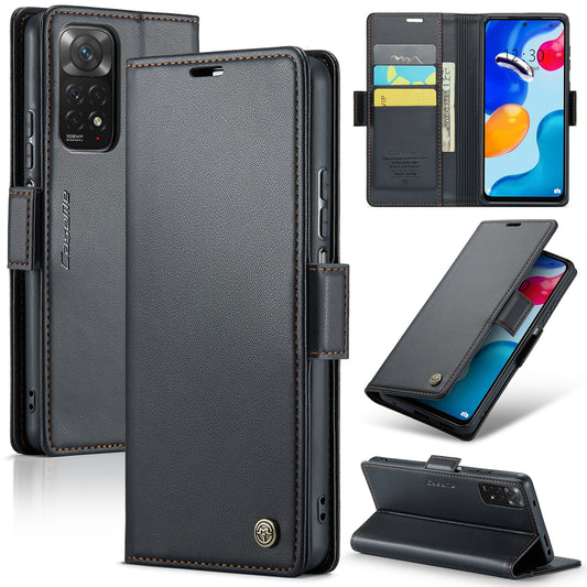 Xiaomi Redmi Note 11 4G Leather Wallet Case - RFID Blocking, Stand Function, Card Slots
