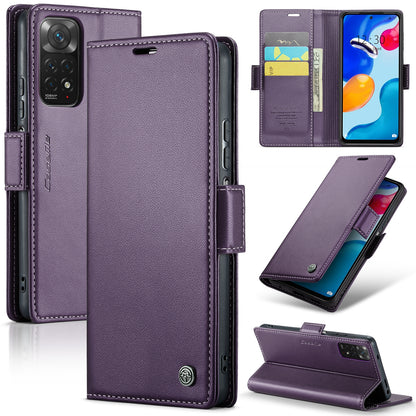 Xiaomi Redmi Note 11 4G Leather Wallet Case - RFID Blocking, Stand Function, Card Slots
