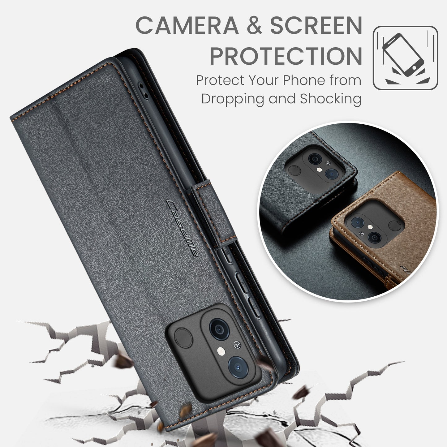 Xiaomi Redmi 11A Leather Wallet Case - RFID Blocking, Stand Function, Card Slots