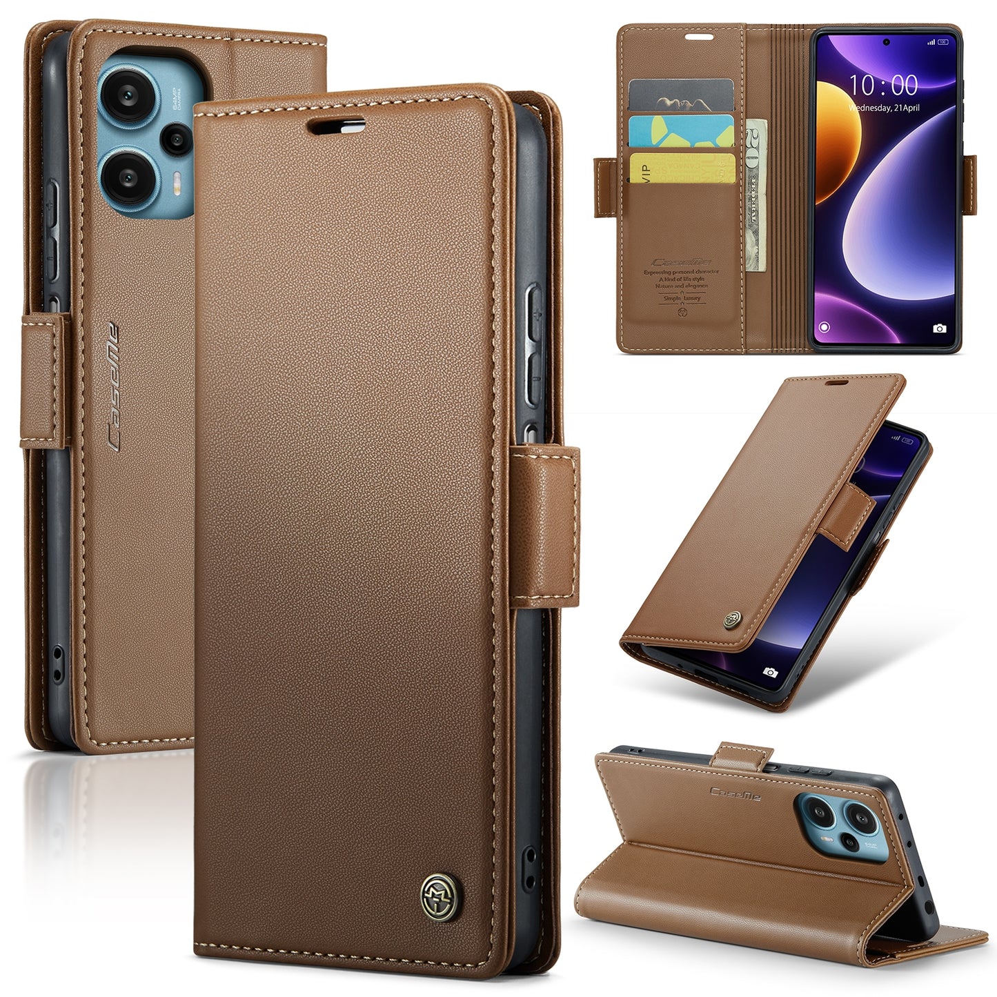 Xiaomi Redmi Note 12 Turbo 5G Leather Wallet Case - RFID Blocking, Stand Function, Card Slots