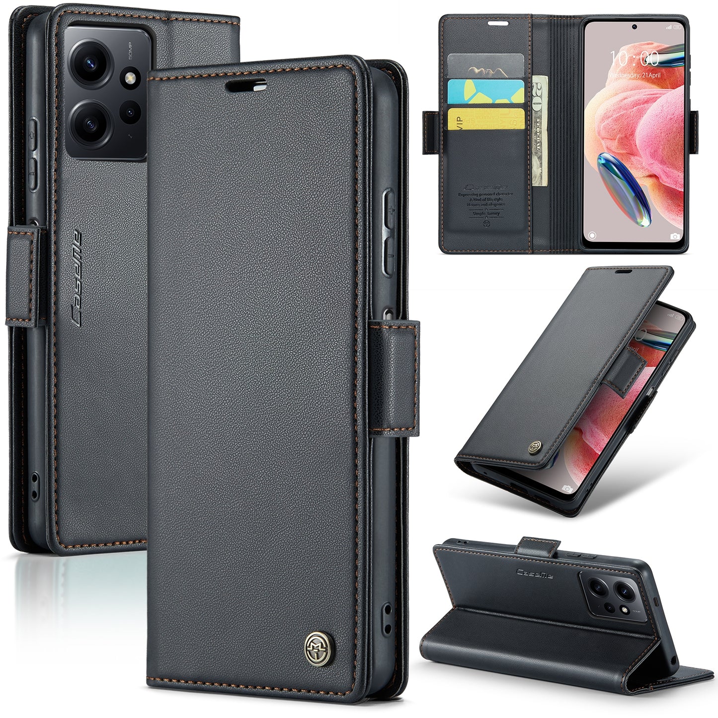 Xiaomi Redmi Note 12 4G Leather Wallet Case - RFID Blocking, Stand Function, Card Slots