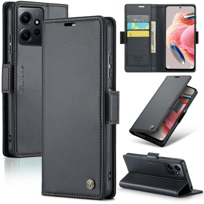 Xiaomi Redmi Note 12 4G Leather Wallet Case - RFID Blocking, Stand Function, Card Slots
