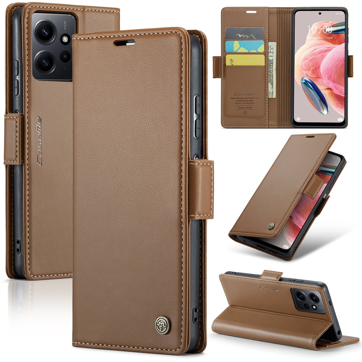 Xiaomi Redmi Note 12 4G Leather Wallet Case - RFID Blocking, Stand Function, Card Slots