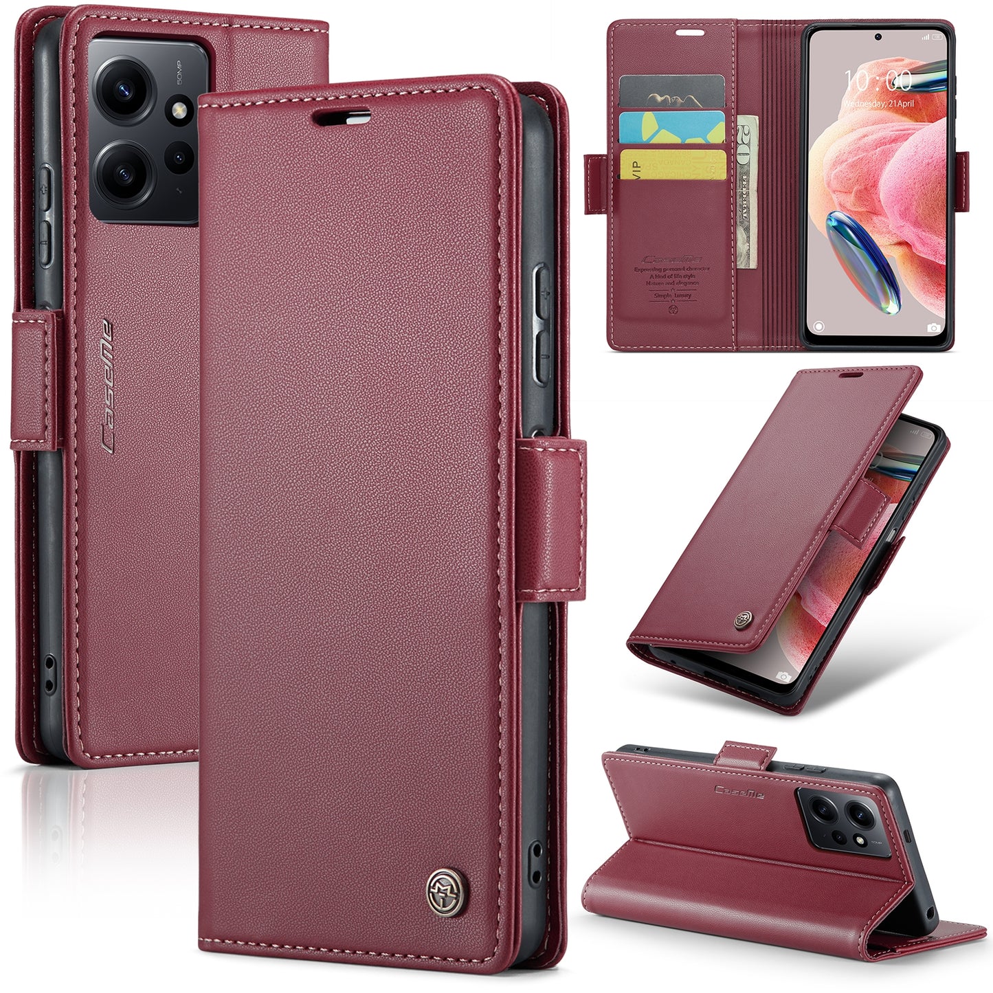 Xiaomi Redmi Note 12 4G Leather Wallet Case - RFID Blocking, Stand Function, Card Slots