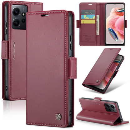Xiaomi Redmi Note 12 4G Leather Wallet Case - RFID Blocking, Stand Function, Card Slots