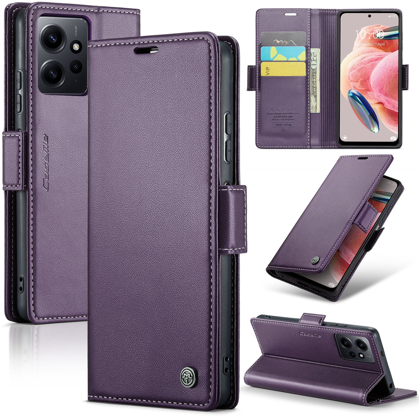Xiaomi Redmi Note 12 4G Leather Wallet Case - RFID Blocking, Stand Function, Card Slots