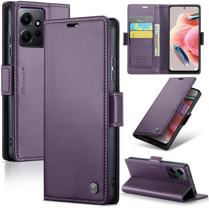 Xiaomi Redmi Note 12 4G Leather Wallet Case - RFID Blocking, Stand Function, Card Slots