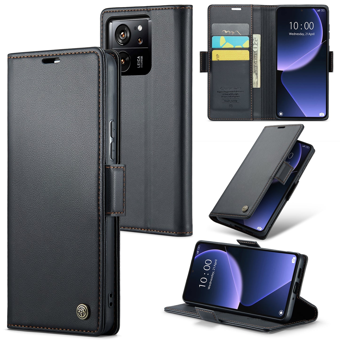 Xiaomi 13T/13T Pro Leather Wallet Case - RFID Blocking, Stand Function, Card Slots