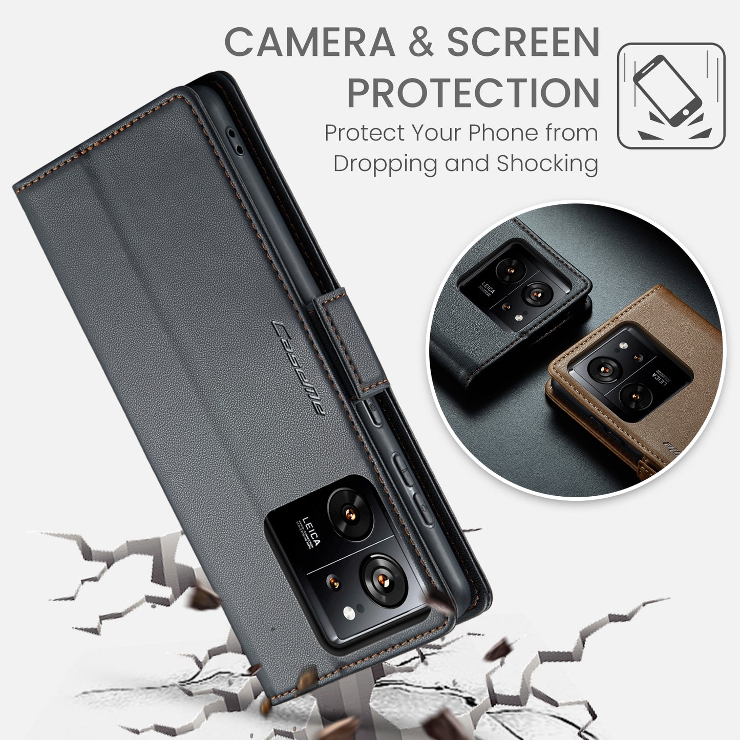 Xiaomi 13T/13T Pro Leather Wallet Case - RFID Blocking, Stand Function, Card Slots