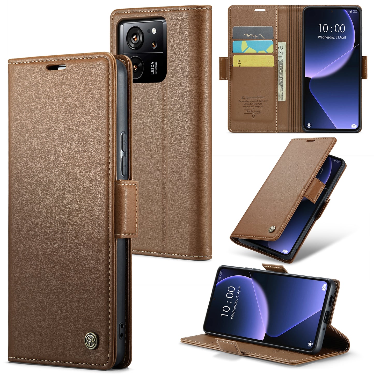 Xiaomi 13T/13T Pro Leather Wallet Case - RFID Blocking, Stand Function, Card Slots